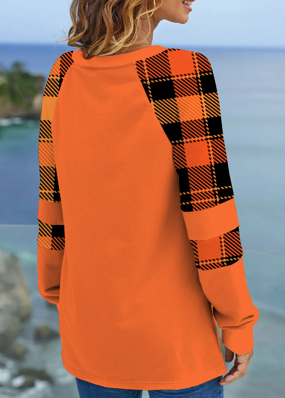 Long Sleeve Split Neck Contrast Sweatshirt