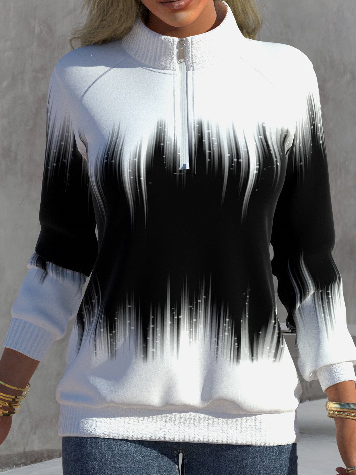 Women's Scoop Neck Long Sleeve Colorblock Gradient Tops