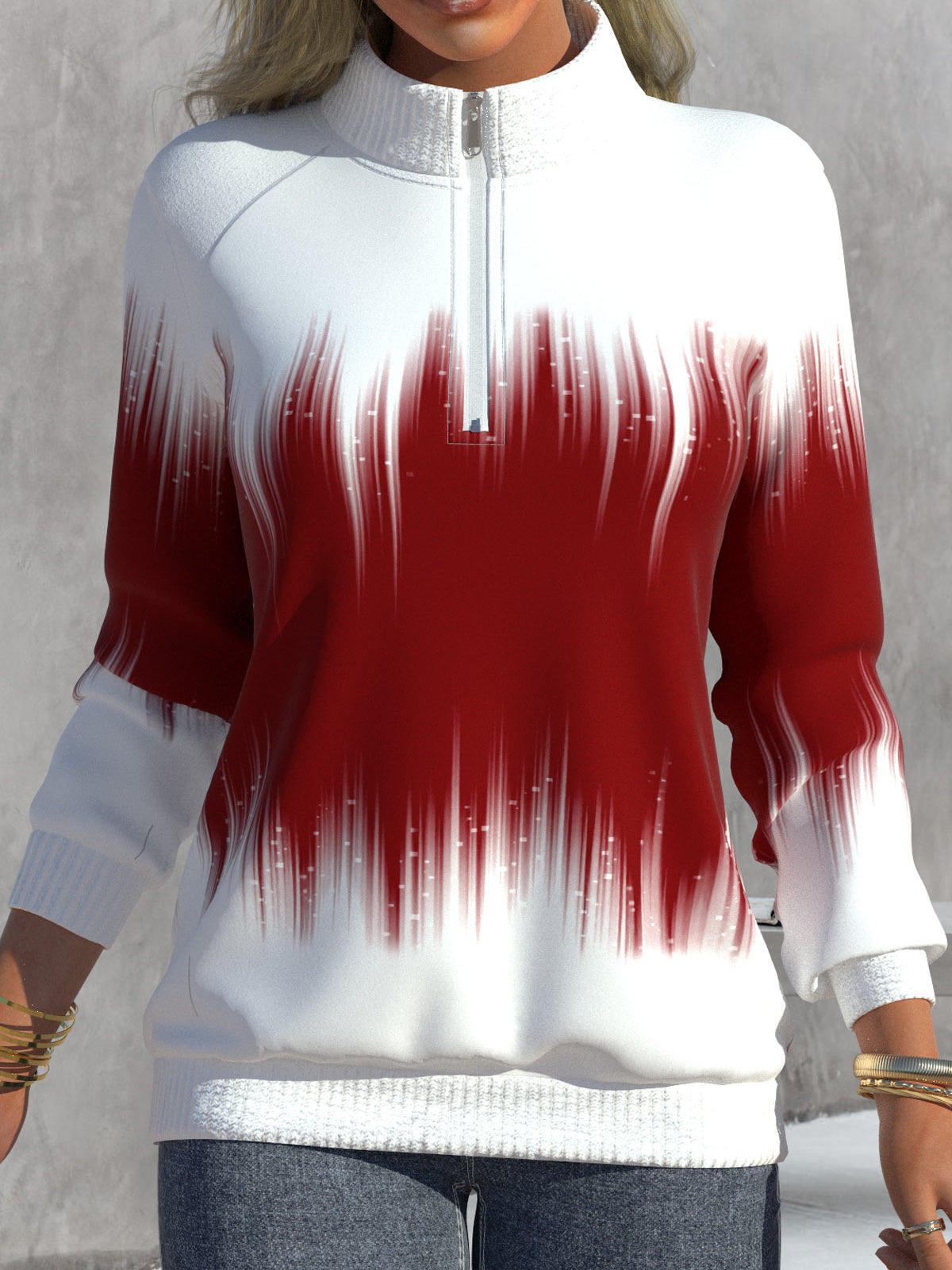 Women's Scoop Neck Long Sleeve Colorblock Gradient Tops