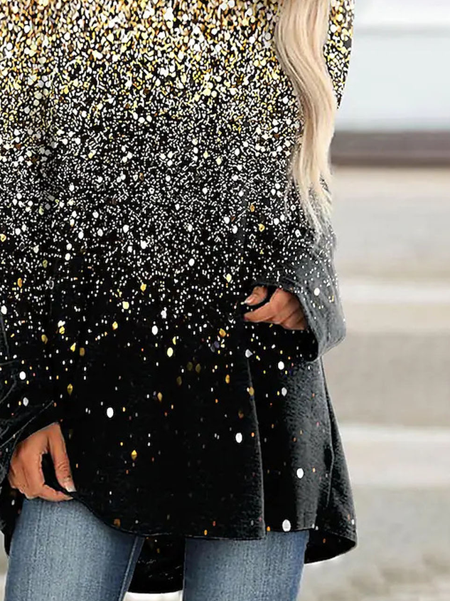 Crew Neck Long Sleeve Abstract Regular Micro-Elasticity Loose Shirt For Women
