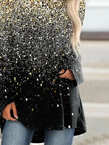Crew Neck Long Sleeve Abstract Regular Micro-Elasticity Loose Shirt For Women
