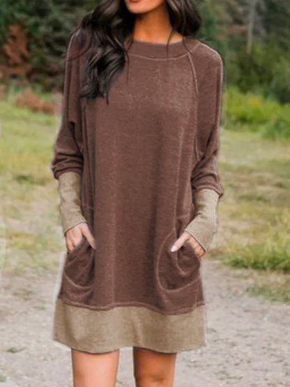 Cotton-Blend Long Sleeve Casual Knitting Tunic Dress