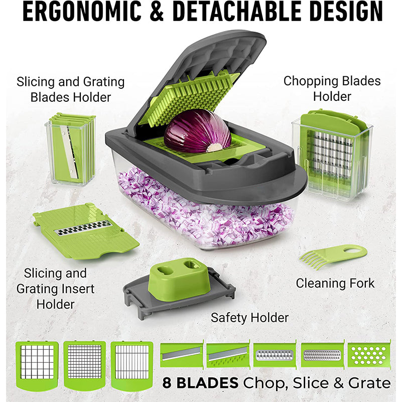 10-in-1, 8 Blade Vegetable Slicer, Onion Mincer Chopper, Vegetable Chopper, Cutter, Dicer, Egg Slicer with Container