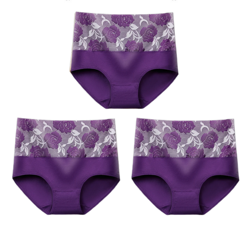 (🔥Last Day Promotion-SAVE 50% OFF) --Cotton High Waist Tummy Control Leak proof Panties Rose Jacquard Ladies Panty Multipack(3PCS/SET)-BUY 2 SETS GET 10% OFF & FREE SHIPPING