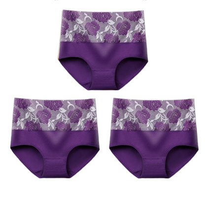 (🔥Last Day Promotion-SAVE 50% OFF) --Cotton High Waist Tummy Control Leak proof Panties Rose Jacquard Ladies Panty Multipack(3PCS/SET)-BUY 2 SETS GET 10% OFF & FREE SHIPPING