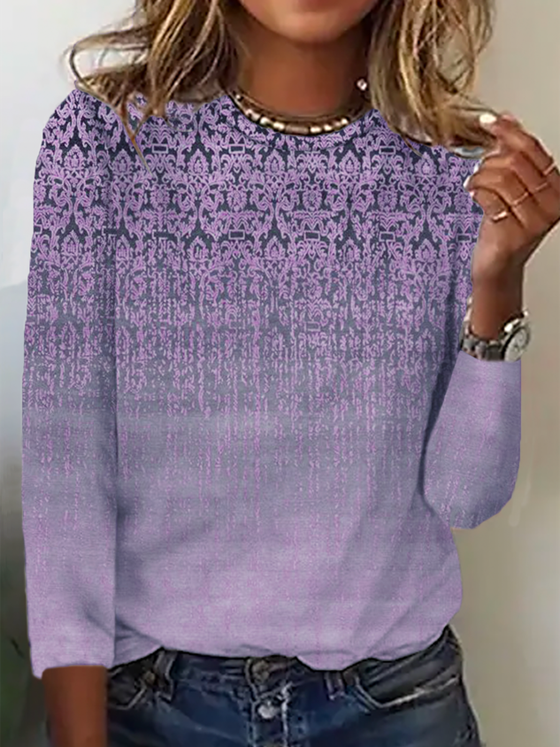 Plus size Printed Long Sleeve Casual T-Shirt