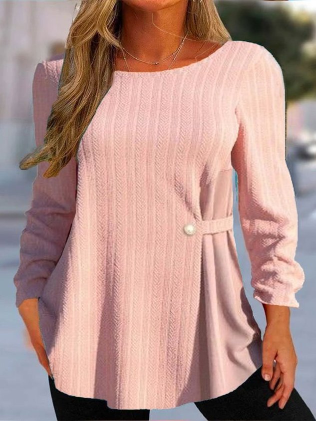 Plus Size Plain Crew Neck Casual Buckle Shirt
