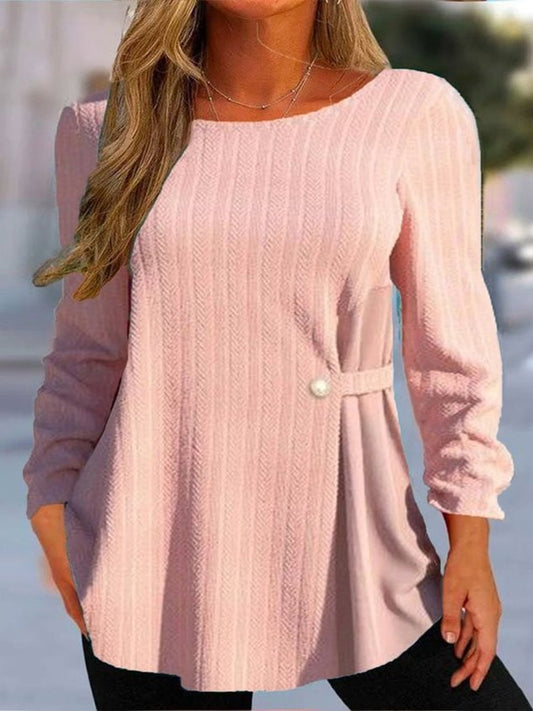 Plus Size Plain Crew Neck Casual Buckle Shirt