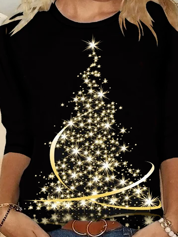 Women Leaf Crew Neck Sweet Long Sleeve T-shirt