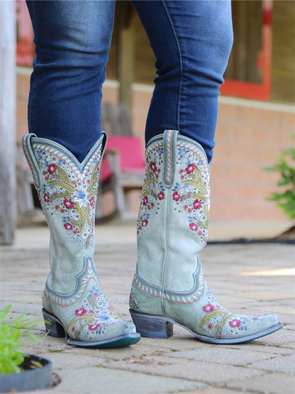 Vintage Floral Embroidered Cowgirl Boots