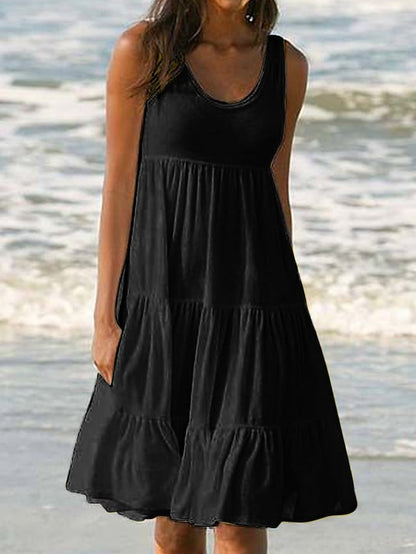 Women's White Dress Sundress Midi Dress Black And White Light Pink Green Sleeveless Pure Color Ruched Spring Summer Crew Neck Basic Boom Sale Dress S M L XL XXL 3XL 4XL 5XL