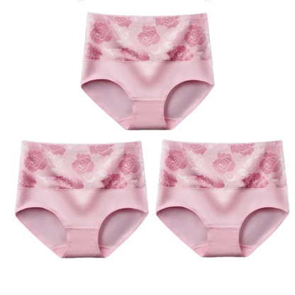 (🔥Last Day Promotion-SAVE 50% OFF) --Cotton High Waist Tummy Control Leak proof Panties Rose Jacquard Ladies Panty Multipack(3PCS/SET)-BUY 2 SETS GET 10% OFF & FREE SHIPPING