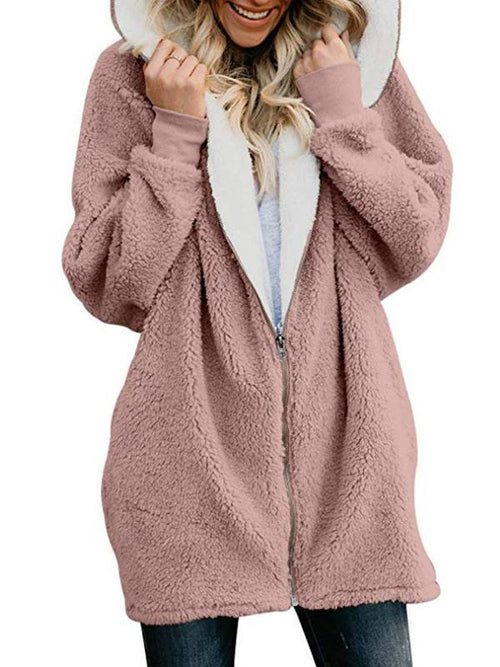 Mayoulove Women zipper warm coat with hood