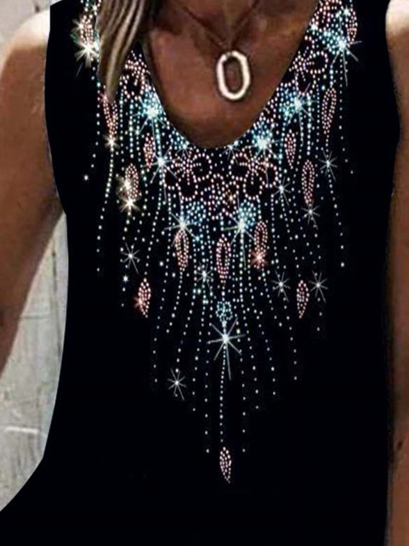 Women Sleeveless V-neck Graphic Printed Top