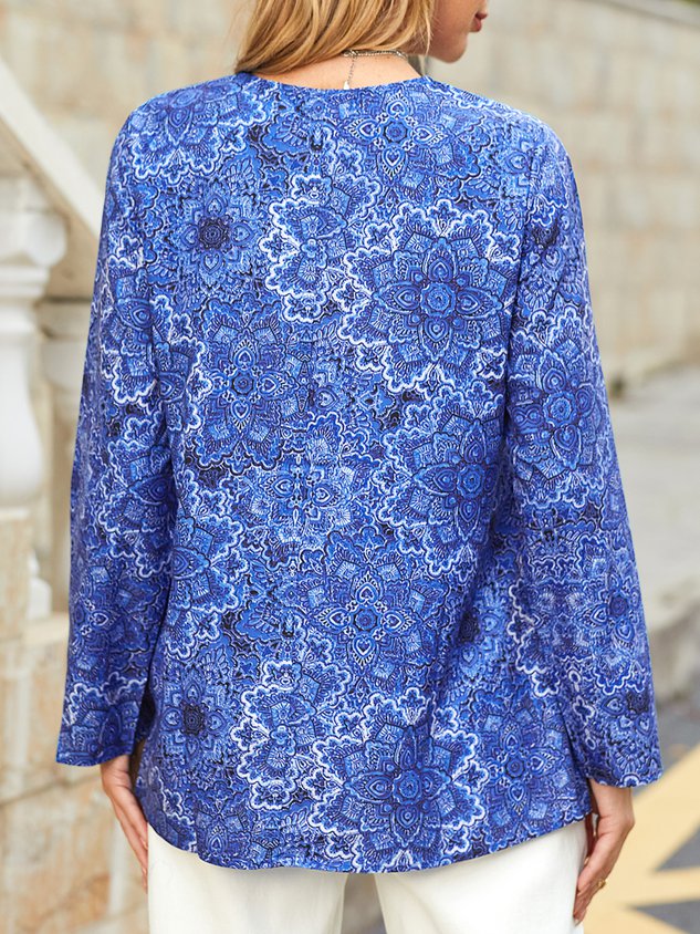 V Neck Floral Vacation Casual T-Shirt/Tee