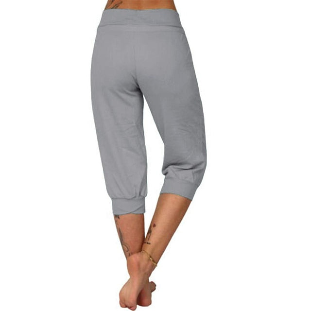 Women's Yoga Pants Drawstring with Pockets Cropped Tummy Control High Waist Yoga Fitness Gym Workout Capri Pants Bottoms Dark Grey Navy Apricot Spandex Sports Activewear High Elasticity Loose Fit