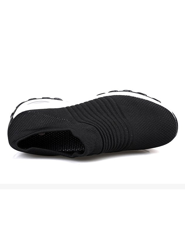 Sports Color Block Breathable Slip On Block Heel Fly Woven Shoes