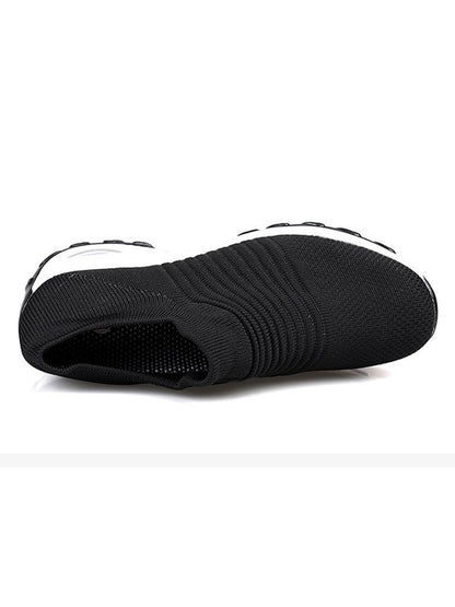 Sports Color Block Breathable Slip On Block Heel Fly Woven Shoes