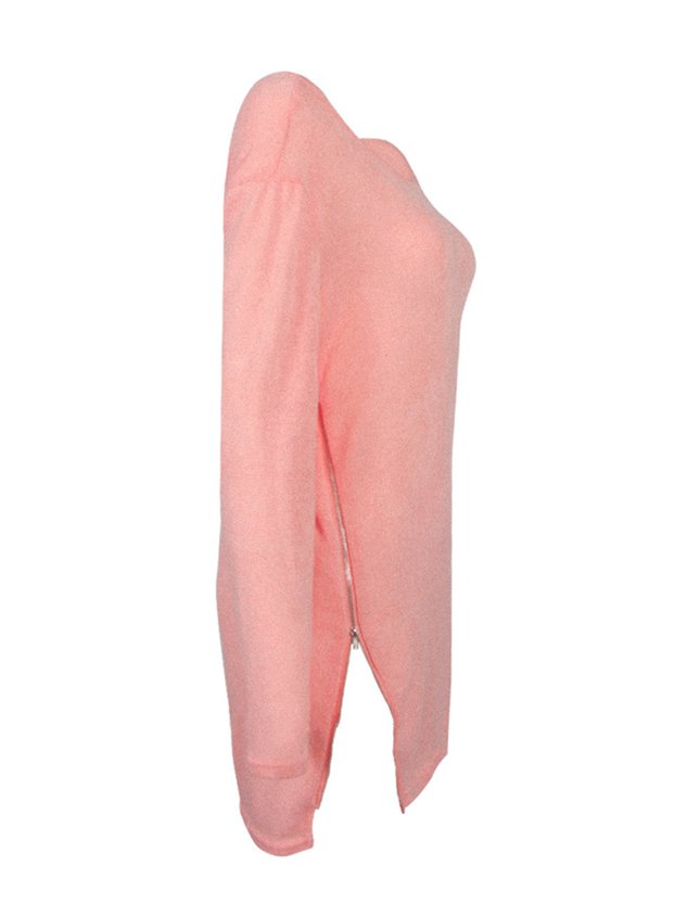 Women Fluffy Zipper Long Sleeve Casual Plus Size Sweater Dress