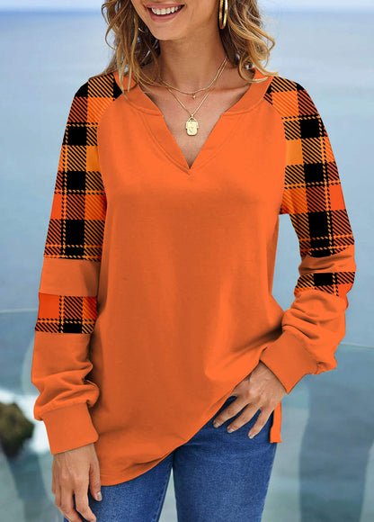 Long Sleeve Split Neck Contrast Sweatshirt