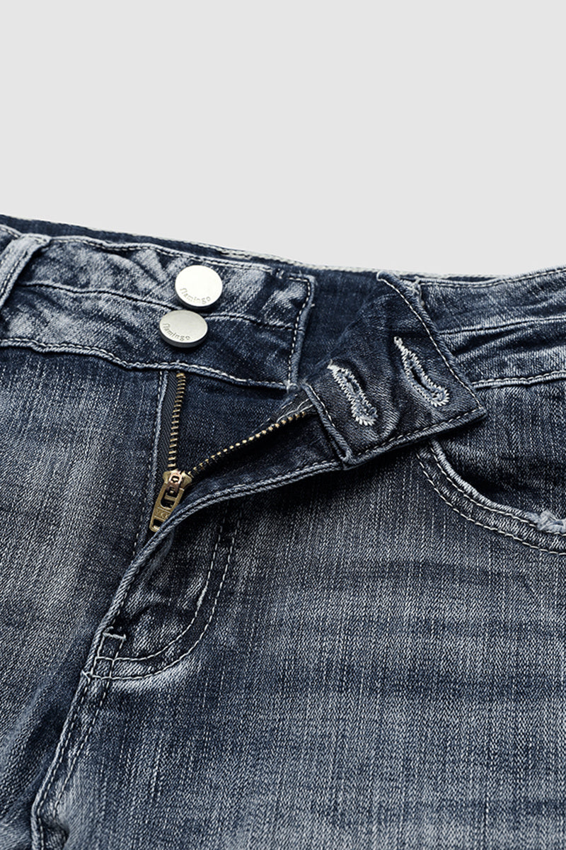 Mid Waist Double Button Skinny Jeans