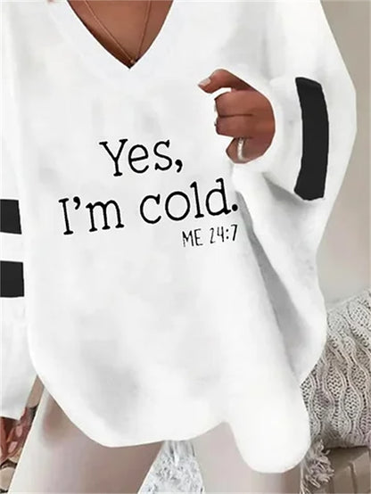 Women's T shirt Tee White Letter Print Long Sleeve Casual Basic V Neck Regular S