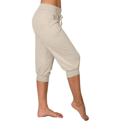 Women's Yoga Pants Drawstring with Pockets Cropped Tummy Control High Waist Yoga Fitness Gym Workout Capri Pants Bottoms Dark Grey Navy Apricot Spandex Sports Activewear High Elasticity Loose Fit