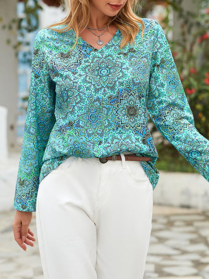 V Neck Floral Vacation Casual T-Shirt/Tee