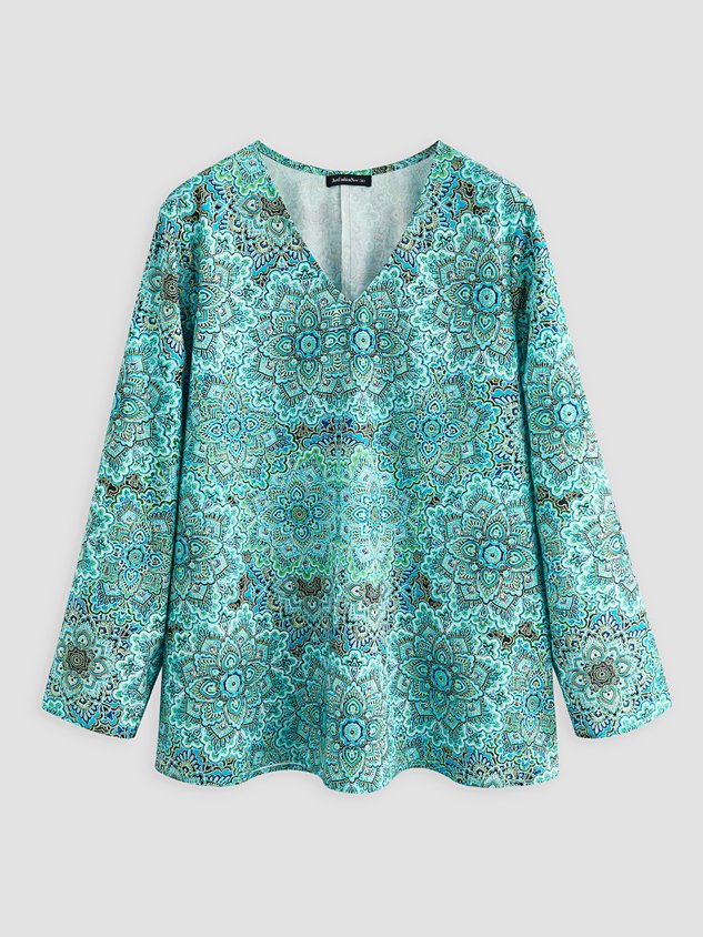 V Neck Floral Vacation Casual T-Shirt/Tee