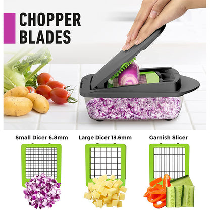 10-in-1, 8 Blade Vegetable Slicer, Onion Mincer Chopper, Vegetable Chopper, Cutter, Dicer, Egg Slicer with Container