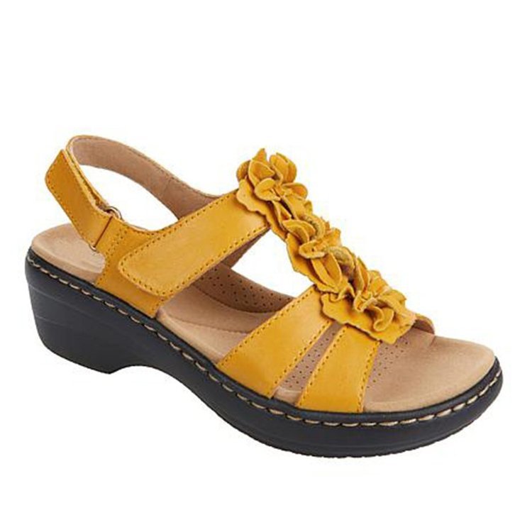 Flower Appliques Hook-and-loop Fastener Wedge Sandals