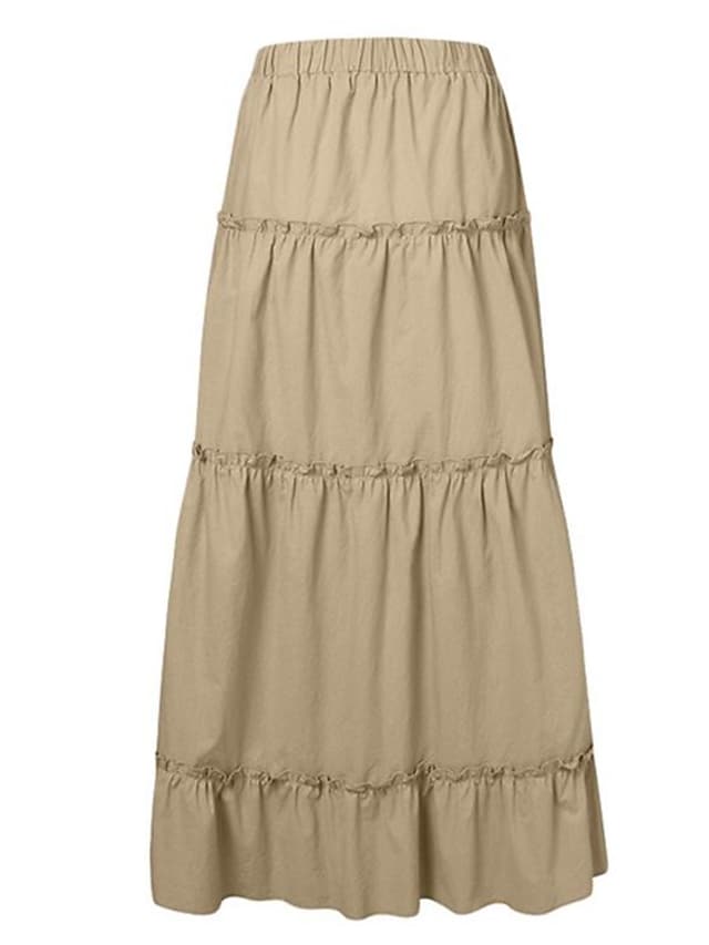 Women's Skirt Swing Maxi Cotton Blend Black Pink khaki Skirts Ruffle Fashion Casual Daily S M L