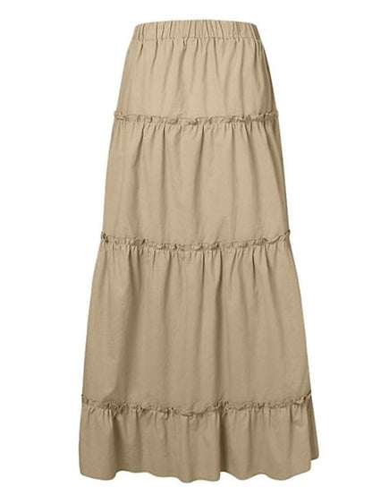 Women's Skirt Swing Maxi Cotton Blend Black Pink khaki Skirts Ruffle Fashion Casual Daily S M L