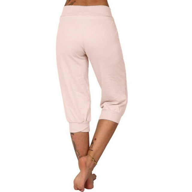 Women's Yoga Pants Drawstring with Pockets Cropped Tummy Control High Waist Yoga Fitness Gym Workout Capri Pants Bottoms Dark Grey Navy Apricot Spandex Sports Activewear High Elasticity Loose Fit