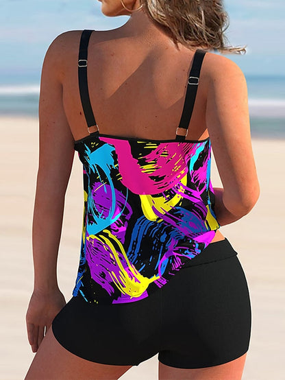 Women's Swimwear Tankini 2 Piece Plus Size Swimsuit 2 Piece Graphic Light Blue Yellow Blue Purple Rainbow Tank Top High Neck Bathing Suits Sports Summer