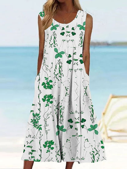 Women's Casual Dress Tank Dress Summer Dress Floral Print Crew Neck Midi Dress Active Fashion Daily Holiday Sleeveless Loose Fit Aqua Blue Cream Wine Summer Spring S M L XL XXL