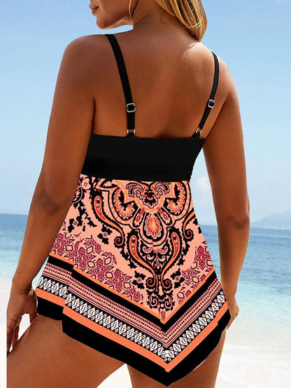 Women's Swimwear Tankini 2 Piece Plus Size Swimsuit Modest Swimwear Open Back for Print Floral Tunic Strap Bathing Suits New Vacation Fashion / Modern / Padded Bras