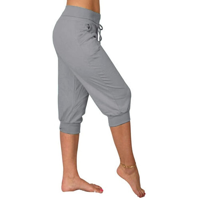 Women's Yoga Pants Drawstring with Pockets Cropped Tummy Control High Waist Yoga Fitness Gym Workout Capri Pants Bottoms Dark Grey Navy Apricot Spandex Sports Activewear High Elasticity Loose Fit