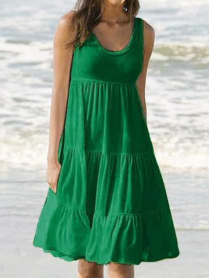 Women's White Dress Sundress Midi Dress Black And White Light Pink Green Sleeveless Pure Color Ruched Spring Summer Crew Neck Basic Boom Sale Dress S M L XL XXL 3XL 4XL 5XL
