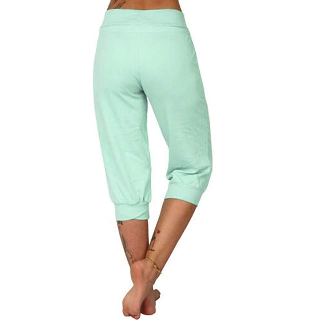 Women's Yoga Pants Drawstring with Pockets Cropped Tummy Control High Waist Yoga Fitness Gym Workout Capri Pants Bottoms Dark Grey Navy Apricot Spandex Sports Activewear High Elasticity Loose Fit