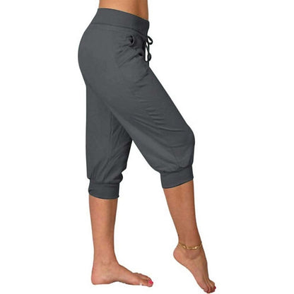 Women's Yoga Pants Drawstring with Pockets Cropped Tummy Control High Waist Yoga Fitness Gym Workout Capri Pants Bottoms Dark Grey Navy Apricot Spandex Sports Activewear High Elasticity Loose Fit