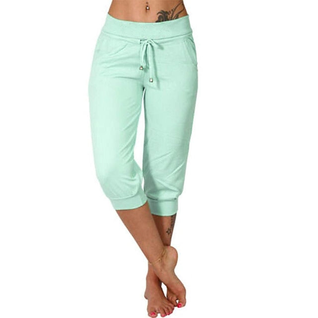 Women's Yoga Pants Drawstring with Pockets Cropped Tummy Control High Waist Yoga Fitness Gym Workout Capri Pants Bottoms Dark Grey Navy Apricot Spandex Sports Activewear High Elasticity Loose Fit