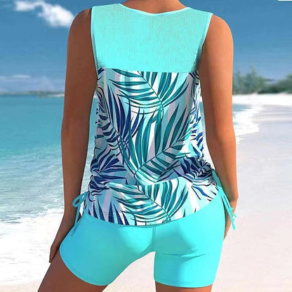 Women's Swimwear Tankini 2 Piece Plus Size Swimsuit Printing Floral Black White Yellow Pink Sky Blue Tank Top Bathing Suits Sports Summer