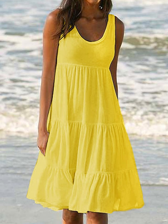 Women's White Dress Sundress Midi Dress Black And White Light Pink Green Sleeveless Pure Color Ruched Spring Summer Crew Neck Basic Boom Sale Dress S M L XL XXL 3XL 4XL 5XL